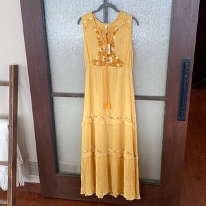 Raga for Anthropologie sunny yellow sundress with embroidery in size small NWT.